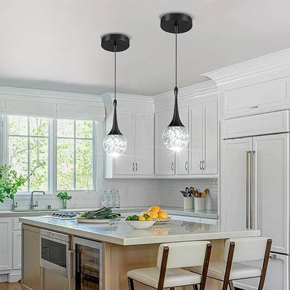 Flashing God Black 1 Light Crystal Pendant Lighting K9 Crystal Globe Pendant Chandeliers Crystal Bubble Chandeliers Kitchen Island Pendant Lighting Dimming LED 2700k 4500k 6000k