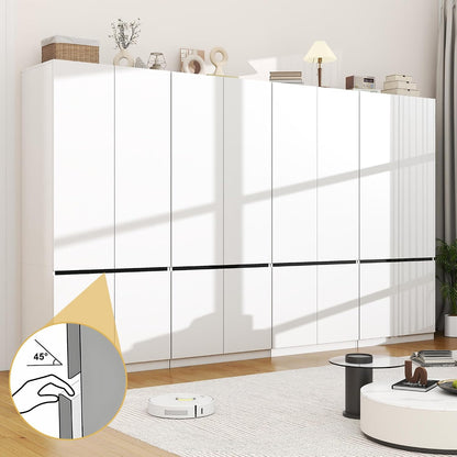 White Armoire Wardrobe Closet: 74" Wooden Wardrobe Closet with 8 Doors, Bedroom Armoires with Hanging Rod, Tall Closets Cabinet for Hanging Clothes (126")