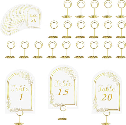 JOYIT 20 Sets Wedding Table Numbers 1-20 with 20 Pcs Holders, White Gold Cards with Place Card Holders, 4" x 6" for Wedding Reception and Birthday