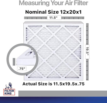 Filter King 12x20x1 Air Filter | 4-PACK | Carbon MERV 8 HVAC Pleated A/C Furnace Filters | MADE IN USA | Actual Size: 11.5 x 19.5 x .75"