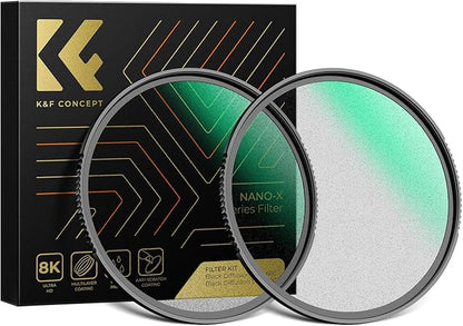 K&F CONCEPT 55mm Black Diffusion 1/4 & 1/8 Lens Filter Kit (2 Pcs), Mist Cinematic Effect Filter for Vlog/Video/Portrait Image with 28 Multi-Layer Coated