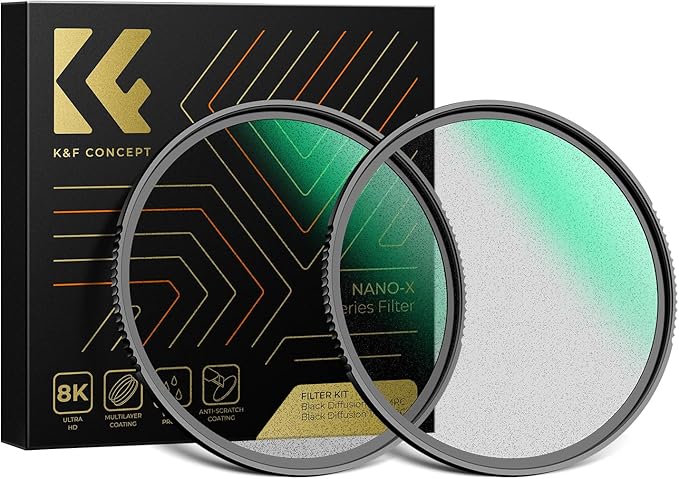 K&F CONCEPT 52mm Black Diffusion 1/4 & 1/8 Lens Filter Kit (2 Pcs), Mist Cinematic Effect Filter for Vlog/Video/Portrait Image with 28 Multi-Layer Coated