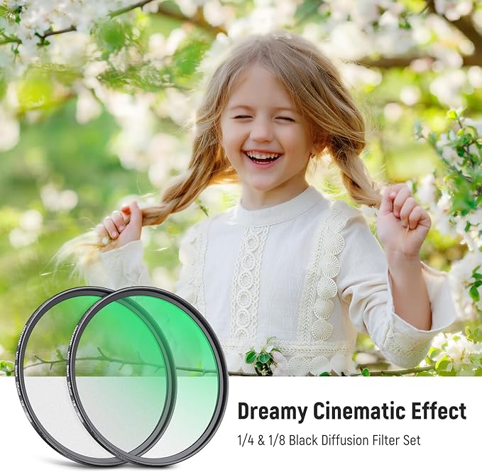 NEEWER 58mm 1/4 & 1/8 Black Diffusion Camera Lens Filter 2 Pack Set, Dreamy Cinematic Effect Filter Multicoated Glass Storage Case Cleaning Cloth, for Portrait Photography Video