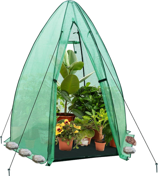 EAGLE PEAK Portable Mini Dome Greenhouse with Zippered Door and Mesh Window, Outdoor Mini Hexagon Greenhouse Kit for Indoor Outdoor Gardening 63"x63"x72", Green PE Cover