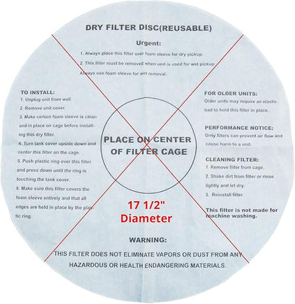Dry Filter For Shop Vac with Mounting Ring, 17.5" Inch Paper Reusable Dry Disc Filter Compatible with Shop Vac, Ridgid, Craftsman and Other Similar Wet Dry Vacuum Cleaners