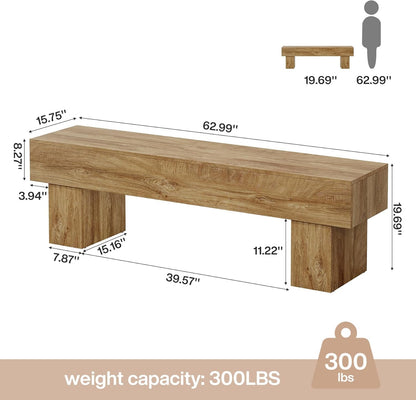 Tribesigns 63" Long Entryway Bench, Rustic Farmhouse End of Bed Bench, Wooden Shoe Bench Seat for Hallway, Living Room, End of Bed, Light Brown