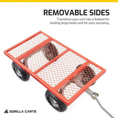 Gorilla Carts 800-Pound Capacity Heavy Duty Steel Mesh Versatile Utility Garden Wagon with Easy Grip Handle for Outdoor Hauling, Red, Model GOR800-COM