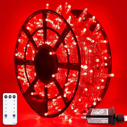 JMEXSUSS 500 LED Red Halloween Lights Indoor Outdoor, 163 FT Clear Wire Red Christmas String Lights Plug in, 8 Modes Christmas Tree Lights Outdoor Waterproof for Tree Bedroom Room Halloween
