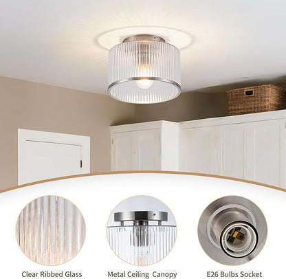MAYNA Modern Nickel Semi Flush Mount Ceiling Light Fixture, 1-Light Glass Ceiling Light, Hallway Light Fixtures Ceiling Mount for Kitchen Entryway Bedroom Laundry Room