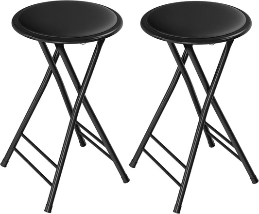 Lavish Home Folding Stool with Padded Backless Seat Set of 2, Black, 24” | Counter Height Bar Stools with 225lb Capacity, Portable Indoor & Outdoor, Extra Seat for Kitchen, Rec Room or Camping