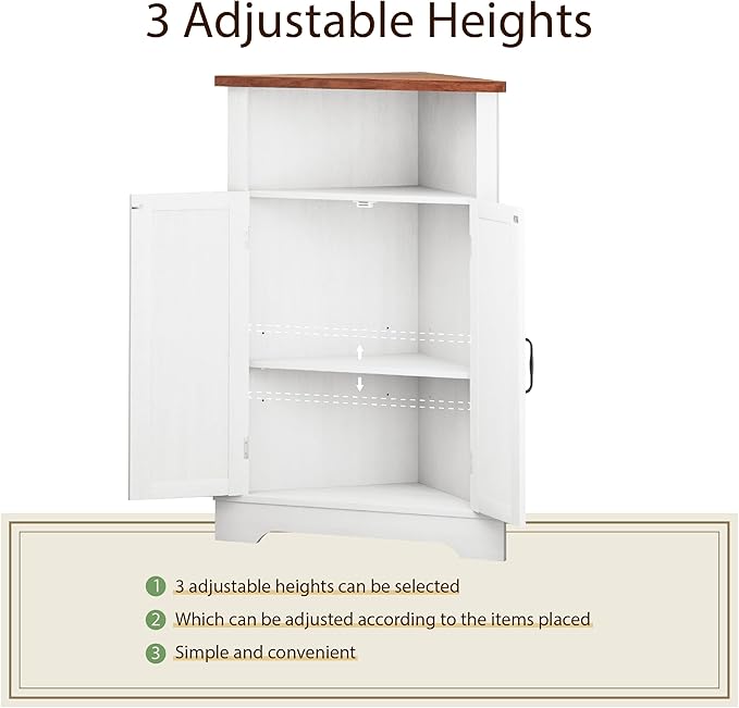 Smuxee Bathroom Corner Storage Cabinet, Farmhouse Floor Corner Cabinet with Barn Door and Adjustable Shelf, White Narrow Cabinet Organizer for Bathroom, Living Room, Kitchen