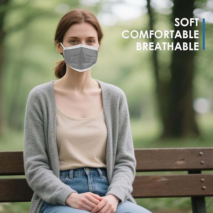 NNPCBT Grey Disposable Face Masks 125 Pack,3-Ply Breathable Mask For Adults,Great For Outdoors,Home, Office, School
