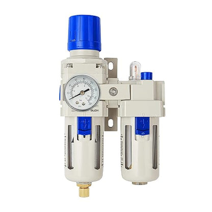 BLCH 3/8" NPT Air Compressor Water Separator - Air Pressure Regulator Compressed Air Filter Regulator Lubricator Combo AC3010-03 Semi-auto Drain Poly Bowl Gauge 0-160 PSI 5μm Brass