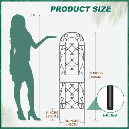 4 Pack Metal Garden Trellis for Climbing Plants, Black Metal Garden Trellis for Vines Plant Rose Vegetable Support,Large Decorative Outdoor Trellis