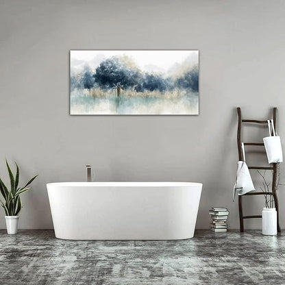 Foggy Forest Canvas Wall Art - Indigo Blue Abstract Trees Pictures for Wall Decor Nature Canvas Painting Modern Printing Artwork for Living Room Bedroom Home Office Wall Decoration 20" x 40"