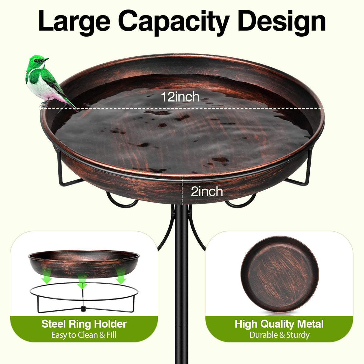 Daoeny 35In Metal Bird Bath for Outside, Vintage Freestanding Birdbaths & Birdfeeder, Bird Baths Feeder Bowl for Outdoors Garden Patio Yard Lawn Decor, Upgraded 5-Pronged Base (Antique Bronze)