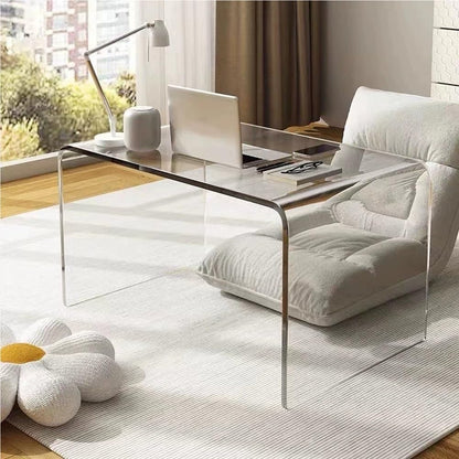 C-Shaped Acrylic End Table, Clear Side Table, Minimalist Rectangle Coffee Table, Small Nightstand for Living Room(Brown,60cm/23.6in)