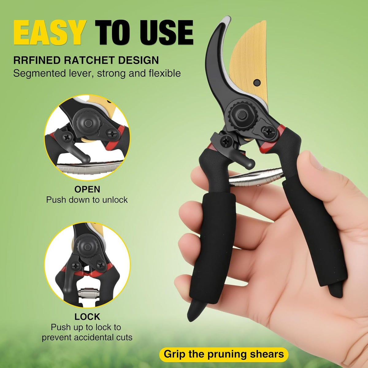 Yesker Pruning Shears for Gardening 8" Professional Bypass Garden Scissors Yard Clippers with Sharp Carbon Steel Blade Heavy Duty Hand Pruners for Branch Flower Plant Trimming Cutting Gardening Tools