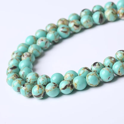 Gold Wire Turquoisee Stone Beads Gemstone Round Crystal Energy Jade Beads Stone Beads for Jewelry Making DIY Bracelet Necklace Jewelry Making 1 Strand 15.5inch 4MM
