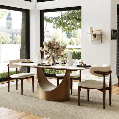 POVISON 63" Modern Dining Table for 4-6, Hobart Rectangle Dining Table, Matte White Sintered Stone Dining Tabletop with Bronze Carbon Steel Pedestal Table (Table Only)