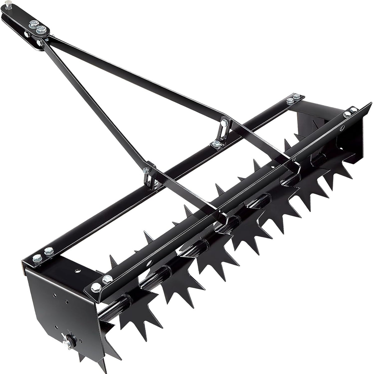 Lasnten 32 Inch Tow Behind Spike Aerator Soil Penetrator Spikes Tractor with Galvanized Steel Tines and Wide Tow Bar Black Lawn Aerator for Home Yard Farm Use