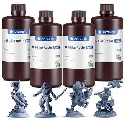 ANYCUBIC ABS-Like Resin Pro 2 Bundle, Upgraded 8K 3D Printer Resin with Enhanced Strength and Toughness, Wide Compatibility for All LCD Resin 3D Printers (4Packs*1kg Grey, 4kg in Total)
