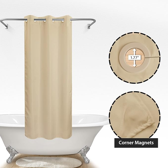 River Dream Stall Size No Hook Beige Shower Curtain Soft Microfiber - 36" Wide Small Fabric Shower Curtain Set for Narrow Stall, Waterproof & Washable, Bottom Magnets, Beige, 36x74