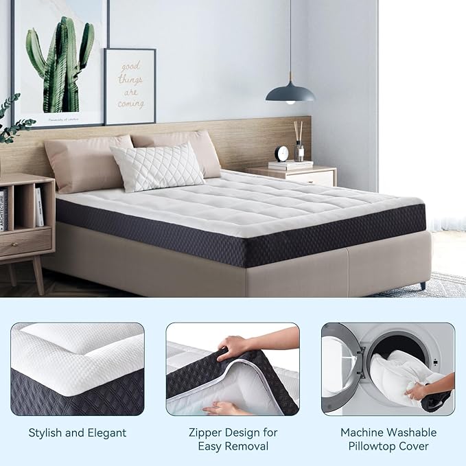 ONENICE 12 Inch Mattress Queen, Cooling Gel‑Infused Memory Foam Mattresses in a Box, Imitation Cotton Fabric with 3D Down Alternative Filling Pillowtop CertiPUR-US® Certified, Fiberglass-Free