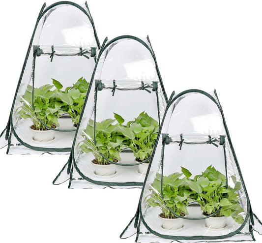 Porayhut Pop Up Greenhouse Cover,Pack of 3 Pcs,Flower House Mini Gardening Plant Flower Sunshine Room Room,Backyard PVC Greenhouse Cover for Cold Frost Protector Gardening Plants