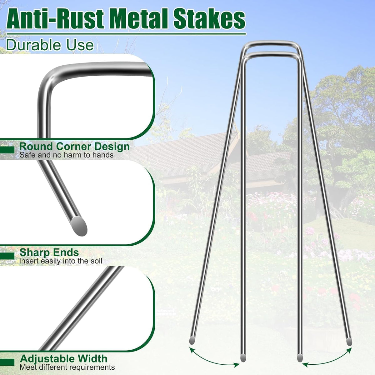 10 Inch 11 Gauge Galvanized Landscape Staples Stakes for Decoration, 25/100/200pcs Garden Metal Stakes for Weed Barrier Fabric, Fence Stakes, Tent Stakes (10in, 200pcs)