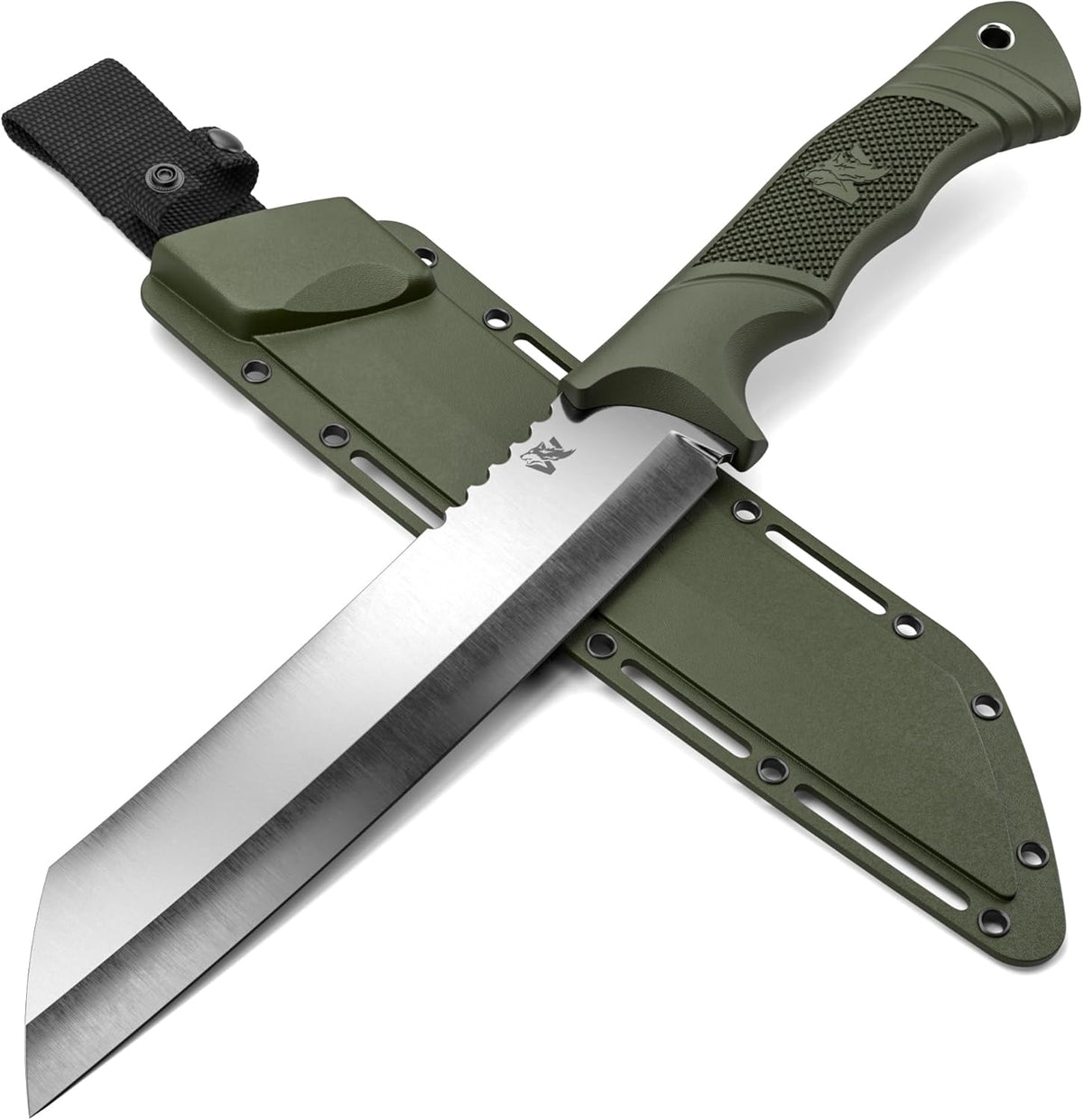 ODENWOLF W Machete - Survival Machete Full Tang with Sheath - Strong D2 Steel Knife Machete for Cutting Trees, for Yard Work, and for Bushcrafting and Big Tactical Knife with TPE-Handle