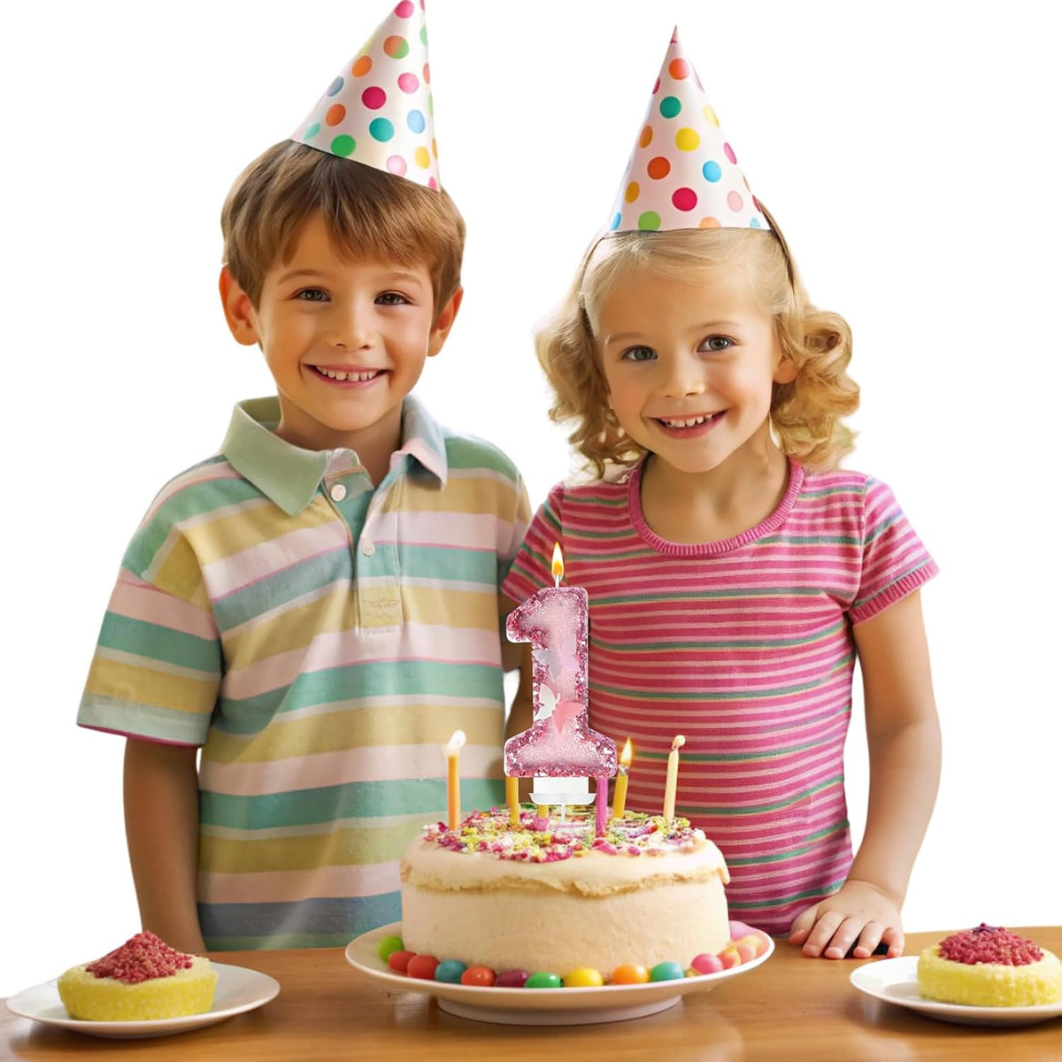 1st Birthday Candles, Glitter Butterfly Cake Toppers Pink Sequins Wedding Numeral Cupcake Decorations, Suitable for Girl and Boy Wedding Cakes, Party Celebrations, Birthday Decorations