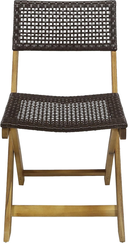 Wicker Patio Chairs Set of 2, Foldable Acacia Wood Outdoor Bistro Chairs with Woven Cane Seating for Garden, Backyard, or Balcony