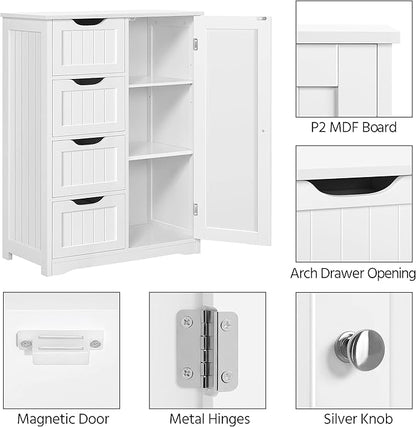 Yaheetech Large Bathroom Floor Cabinet with 4 Dawers and Single Door Cabinet, Freestanding Storage Cabinet for Living Room Kitchen Hallway, White