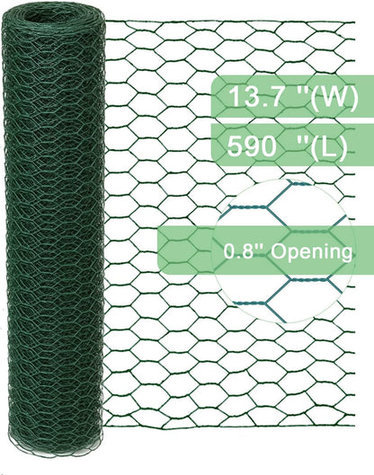 vensovo Garden Poultry Green Chicken Wire - 13.7 '' × 590 '' Chicken Wire Floral for Crafts, Garden Fence Animal Barrier, 1 inch Mesh Poultry Netting Fence, Pet/Rabbit/Chicken Wire Fencing