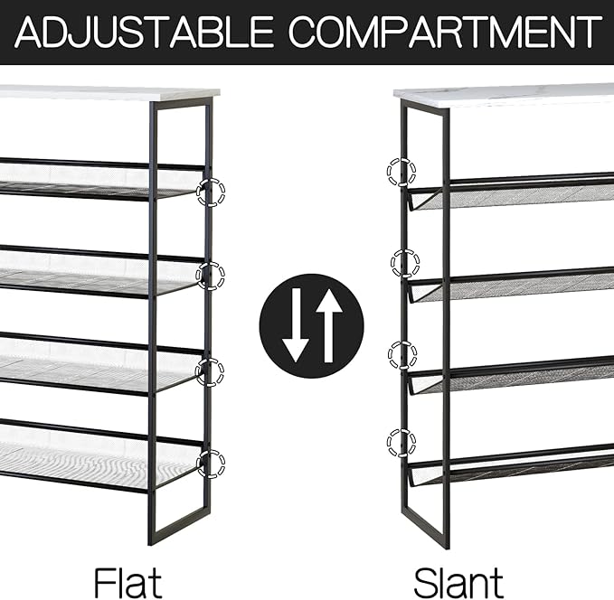 Garden 4 you 5 Tiers Shoe Rack,Multi-Purpose Adjustable Flat and Slant White Marble Freestanding Organizer Storage Rack Shoe Shelf, High Heels Potted Plant for Entryway Hallway Living Room Closet