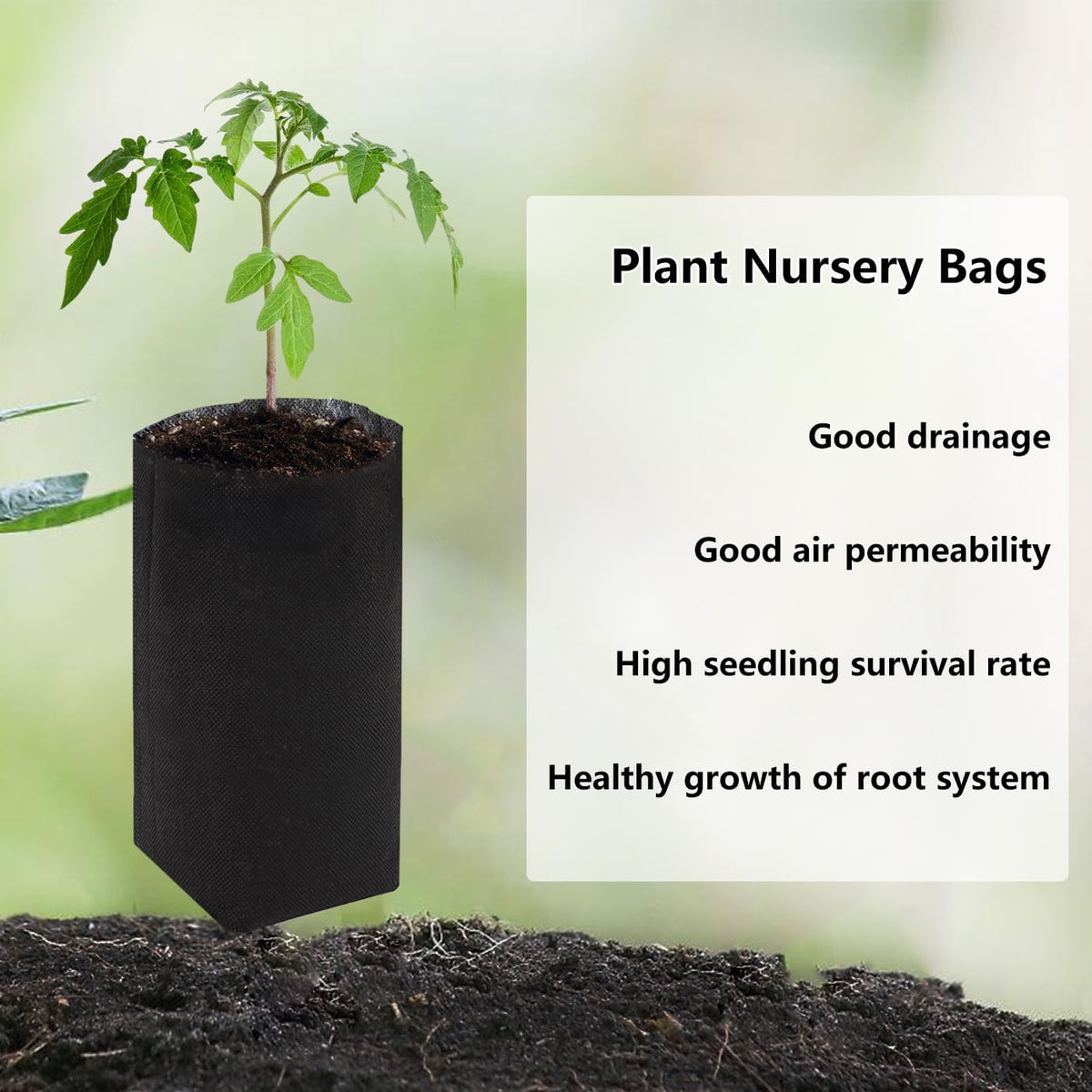 Belit 100 Pcs 13.5" H Nursery Grow Bags, Non-Woven Plants Pots Container for Starting Deep Rooted Plants Vegetable, Flower, Seedling Tree, Black