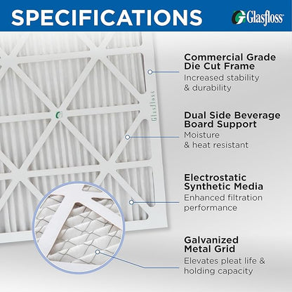 Glasfloss 20x20x4 MERV 10 (FPR 5-6) 4" Inch Pleated Air Filters Box of 3. Actual Size: 19-1/2 x 19-1/2 x 3-3/4