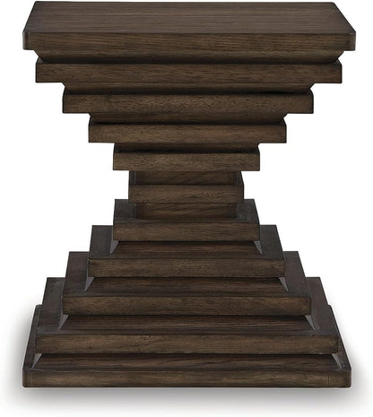 Signature Design by Ashley Hannodream Modern End Table with Architectural Geometry Design, Dark Brown