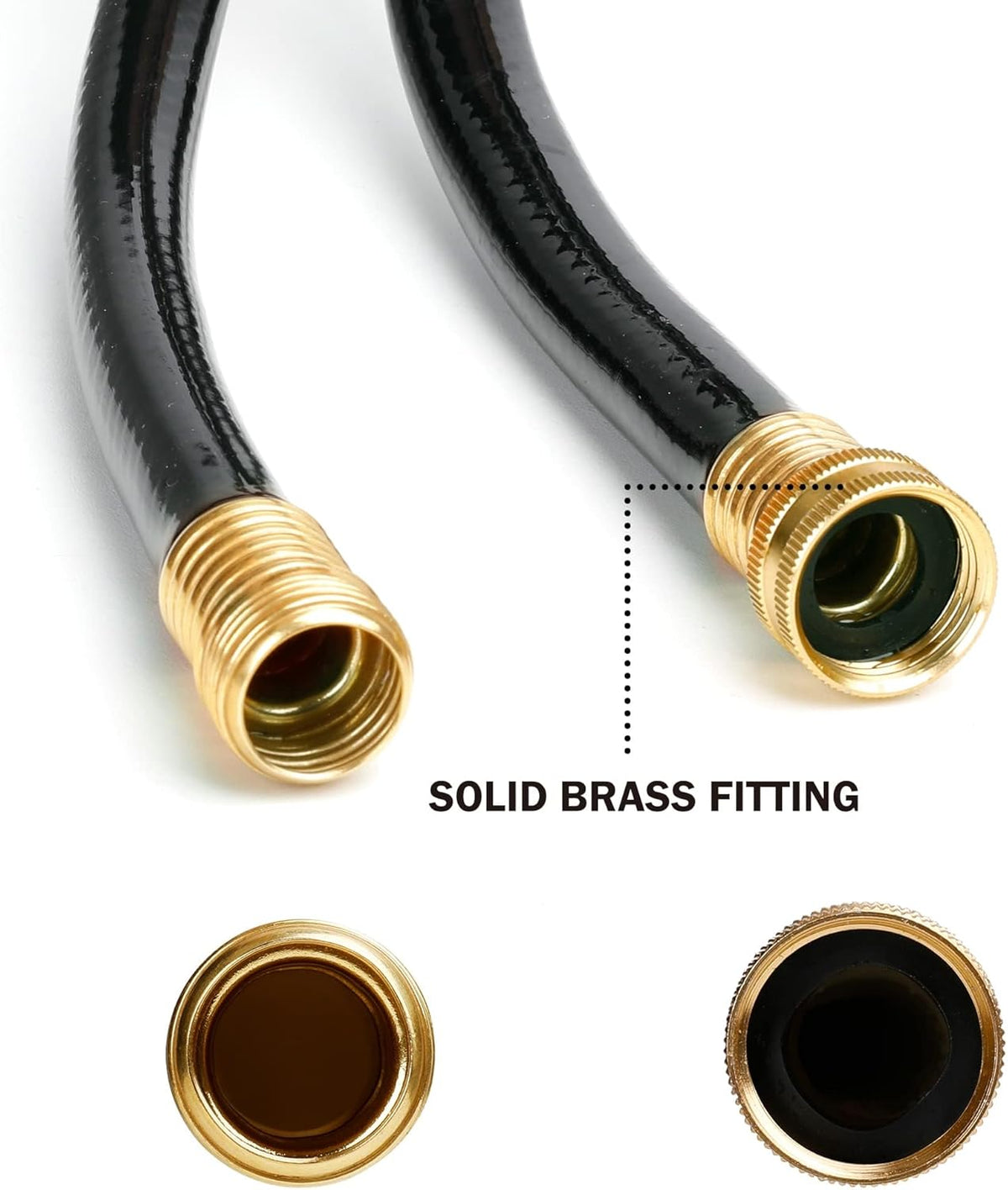 Worth Short Lead-in Black Garden Hose 3/4 in. x 12 ft. -Kink Free, No Leaking, Male/Female Fittings -Heavy Duty Durable Flexible Lightweight Water Pipe -Brass Aluminum Ends for Household & Commercial