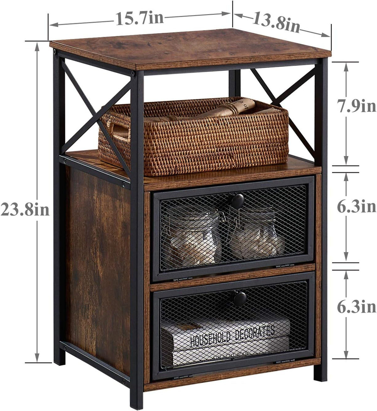 VECELO End Side Table, Modern Night Stand with Storage Space and Door, Set of 2 Nightstands for Living Room,Bedroom,Lounge,Antique Brown