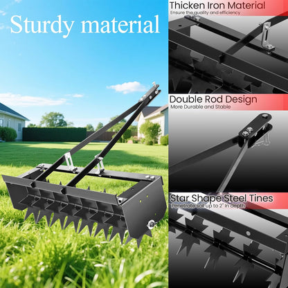 8 Pin Lawn Aerator, 45" Tow Behind Spike Aerators- 400lbs Heavy Duty Rolling Aerators, Galvanized Steel with Counterweight Tray and Universal Hook, Core Aerator for Yard/Atv