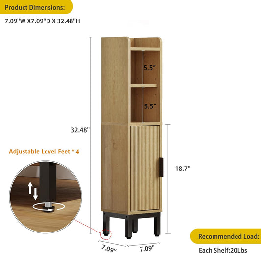 FerniTry Small Bathroom Storage Cabinet, Corner Narrow Toilet Paper Floor Cabinet with Door and Shelves,Bathroom Organizer with Adjustable Shelf, for Small Spaces (Oak)