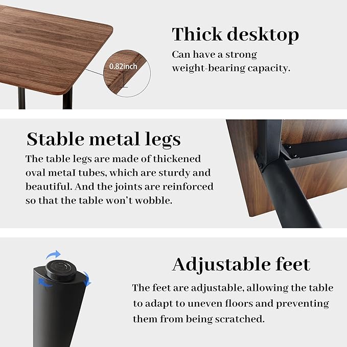 63"- 78.7" Extendable Dining Table, Modern Kitchen Table, Thickened Expandable MDF Wooden Table with Metal Legs for Dining Room, Kitchen, Home