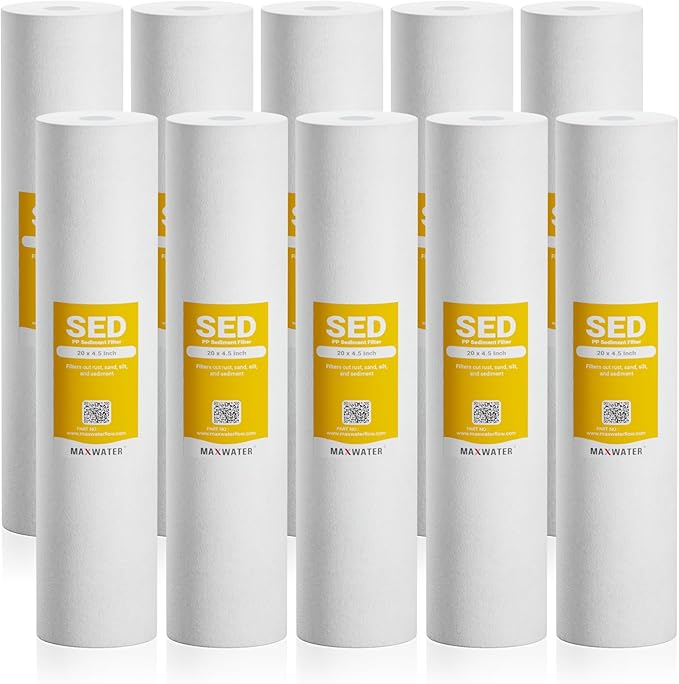 Max Water 5 Micron 20 x 4.5 Sediment Filter 20 inch Whole House BB Water Filteration System Replacement Compatible Cartridge DGD-5005-20, FP25B, AP810-6, FPMB5-20, P5-20, 155358-43, SDC-45-2005