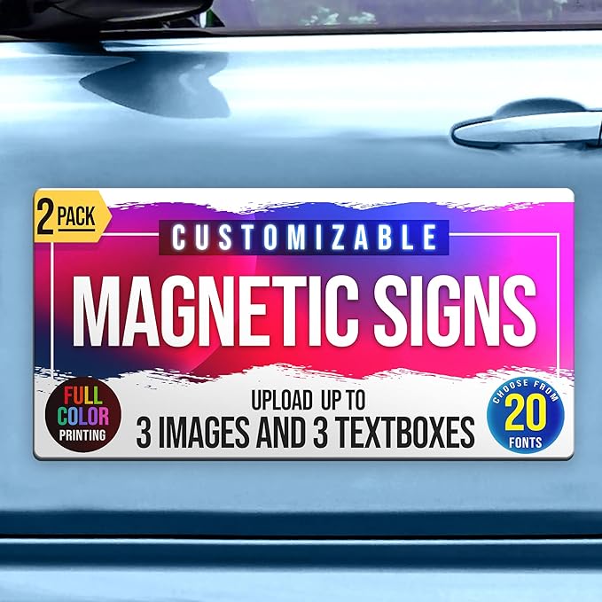 2-Pack,12"x24" Custom Magnet Signs in Full Color for Business and Advertising, 30 mil Customized Vinyl Car Magnets, Personalized Magnetic Sheets for Company Storefront & Vehicles (Rounded Corners D2)