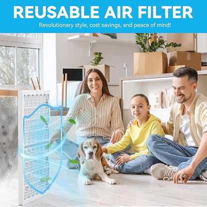 Reusable 16x20x1 Air Filter (MERV 8), 1 Foldable Frame + 6 Refills (Not Individual Filters), Greener HVAC AC Furnace Air Filters MPR 700&FPR 5(Actual Size:15.75"x19.75"x0.75")