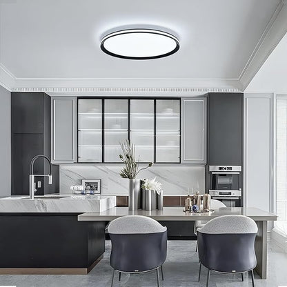 Dimmable Metal LED Ceiling Lights Fixtures,Slim, Edge Lit - 20" Full Spectrum Smart Round Ceiling Lamps,3000-6500K Modern Ultra Thin Low Profile Light Fixture for Bedroom & Living Room (Black,45W)