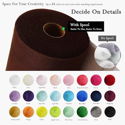 Brown Tulle Fabric Rolls 54 Inch by 40 Yards Tulle Bolt Spool for Wedding Decorations DIY Tutu Baby Shower Table Skirt Ceiling Decor Birthday Party Craft Supplies