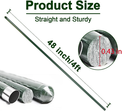 Garden Stakes 4ft, Metal Plant Stakes 4 Feet 30 Pack for Gardening and Farm, 48" Plastic Coated Plant Support for Tomato, Cucumber, Bean, Flower, Potted and More Climbing Plants